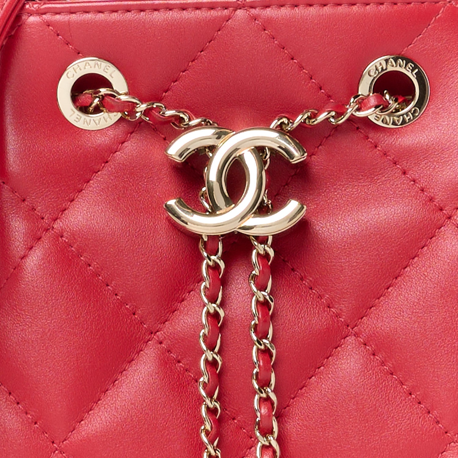 Chanel Lambskin Quilted Chain Drawstring Bag Red 8 of 10