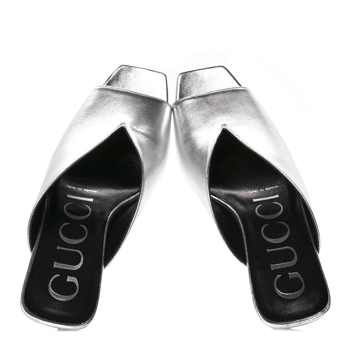 Metallic Nappa Silk Square G Slide Sandals  36.5 Argento