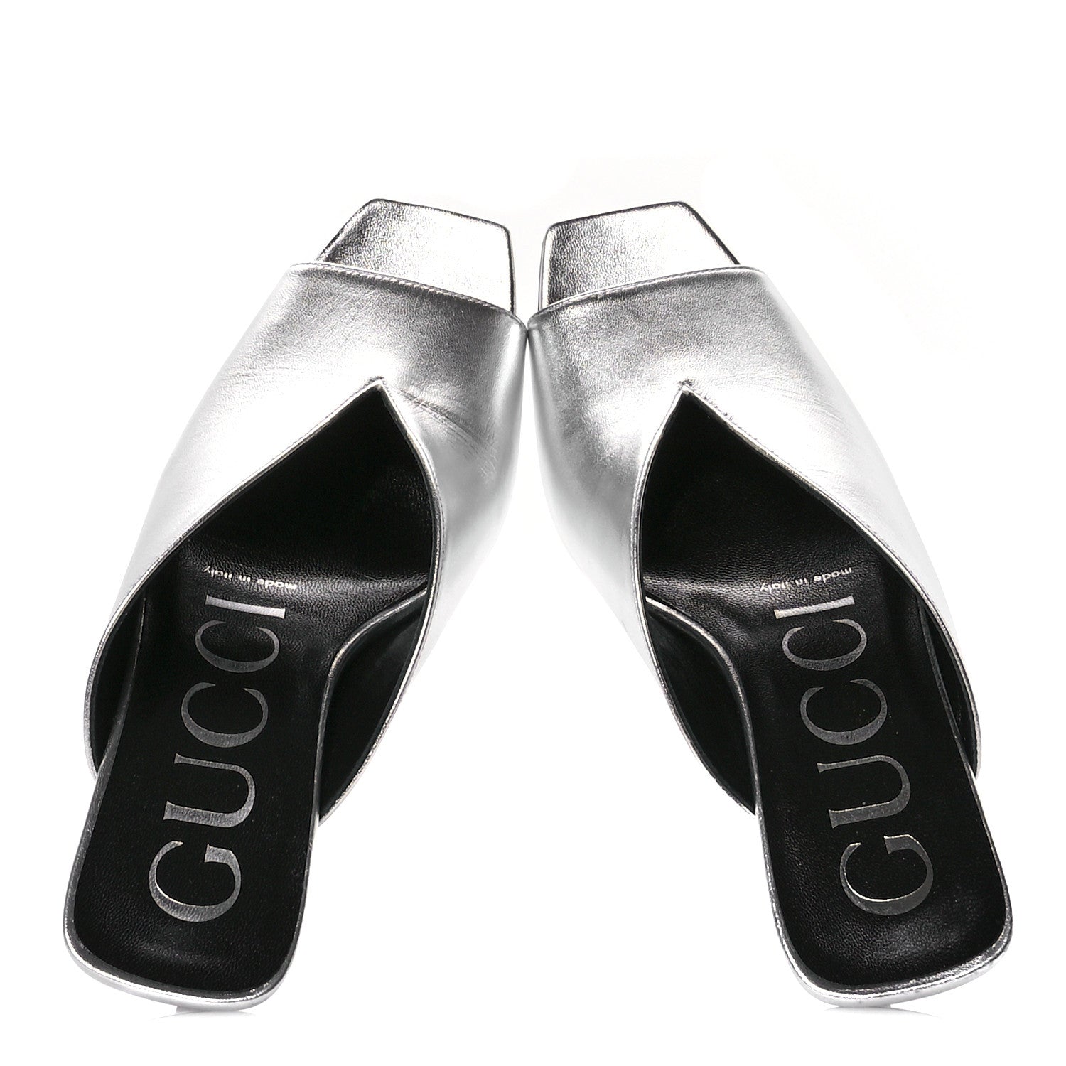 Gucci Metallic Nappa Silk Square G Slide Sandals  36.5 Argento 2 of 9