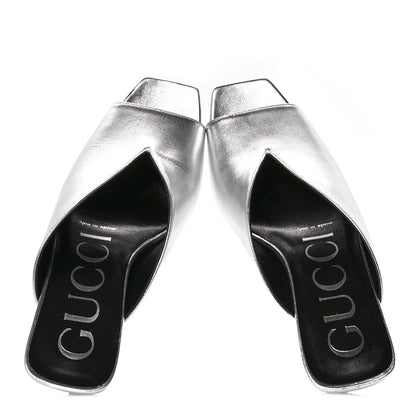 Gucci Metallic Nappa Silk Square G Slide Sandals  36.5 Argento 2 of 9
