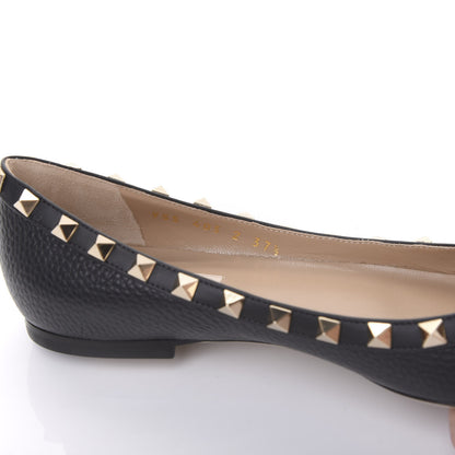 Valentino Garavani Pebbled Calfskin Rockstud Ballerina Flats 37.5 Black 8 of 9