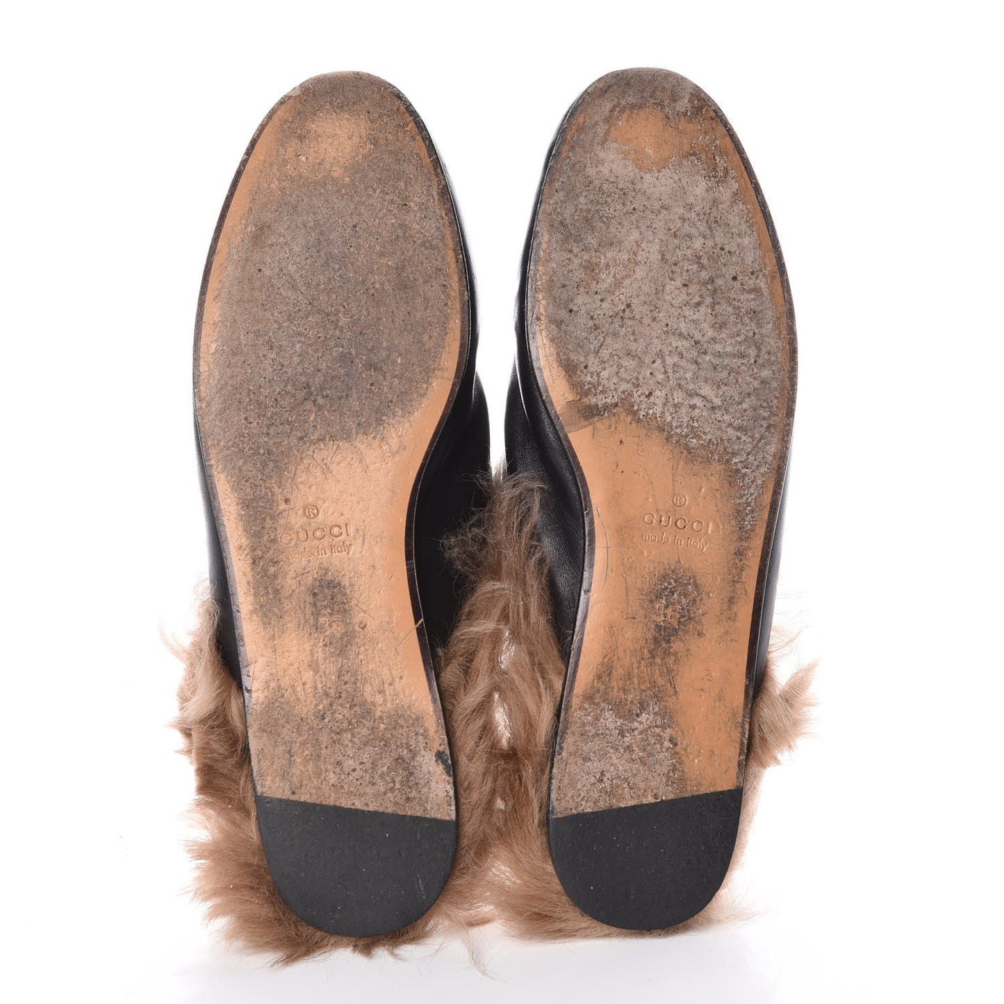 Calfskin Fur Flower Embroidered Womens Princetown Slippers 36 Black