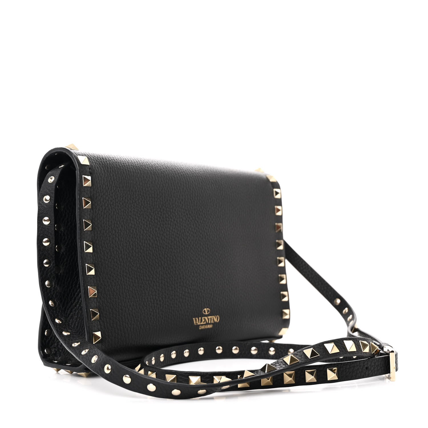 Valentino Garavani Pebbled Calfskin Medium Rockstud Flip Lock Crossbody Bag Black 3 of 9