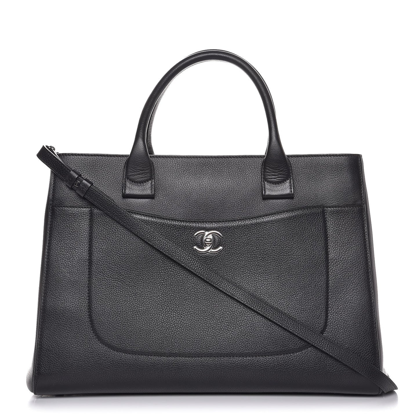 Grained Calfskin Medium Neo Executive Shopper Tote Black