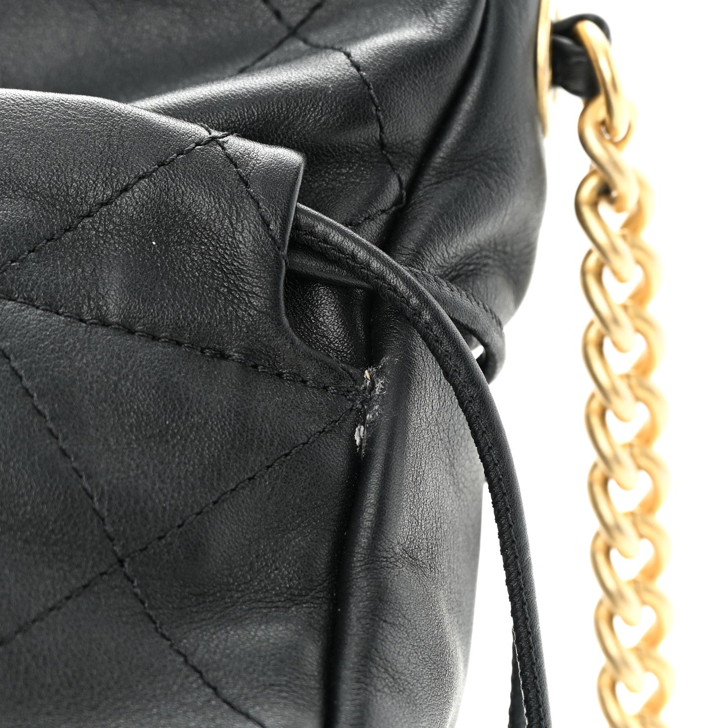 Chanel Calfskin Quilted Drawstring Bucket Bag Black 14 of 15