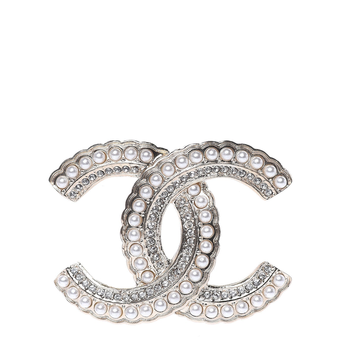 Pearl Crystal Queen of France CC Brooch Gold