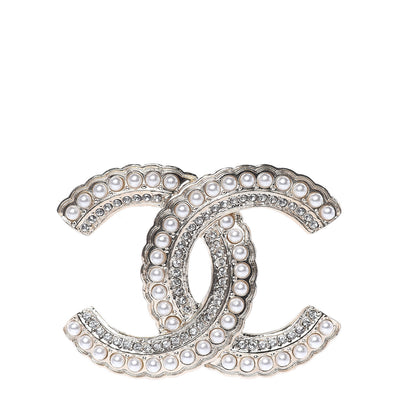 Chanel Pearl Crystal Queen of France CC Brooch Gold 1 of 5