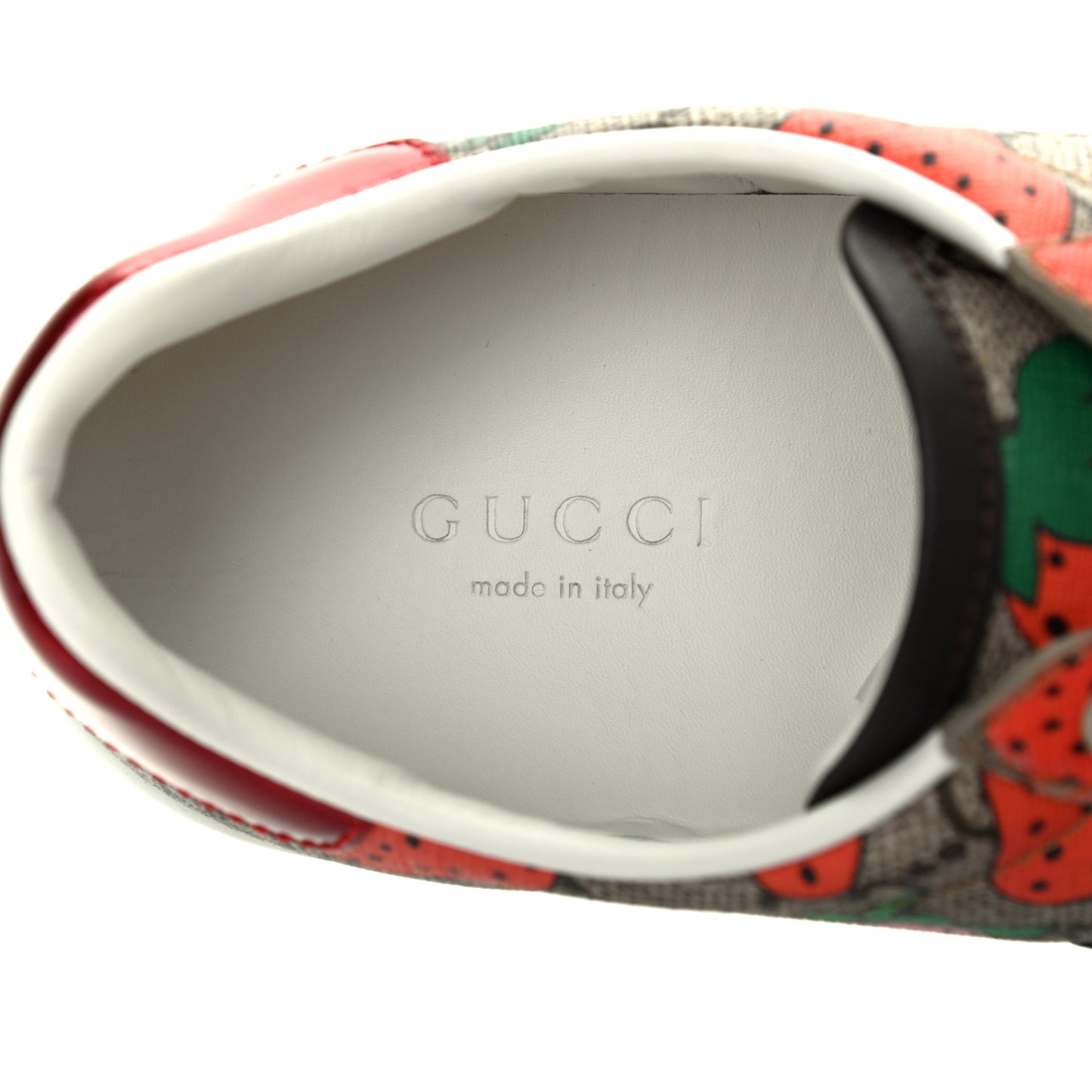 GG Supreme Monogram Strawberry Web Womens Ace Sneakers 36 Beige Multicolor Red Green