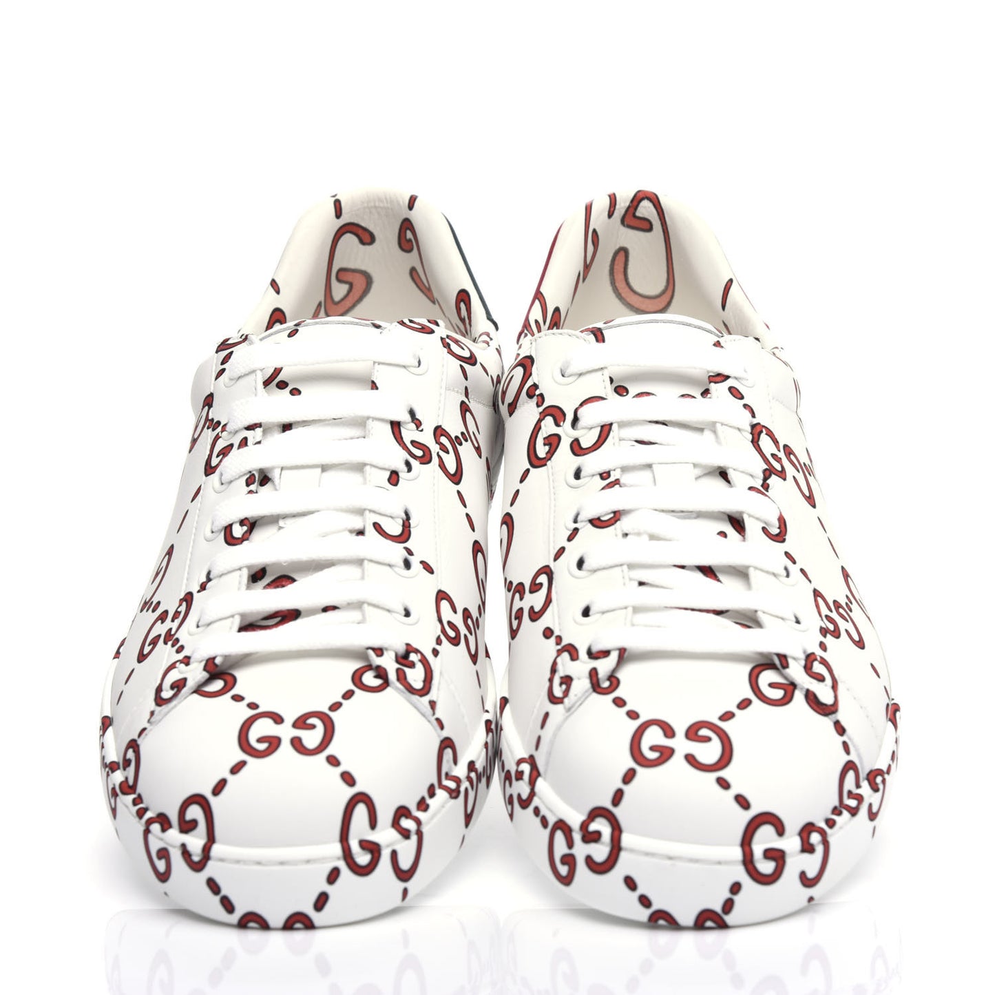 Calfskin GucciGhost Print Mens Ace Sneakers 10 White Hibiscus Red