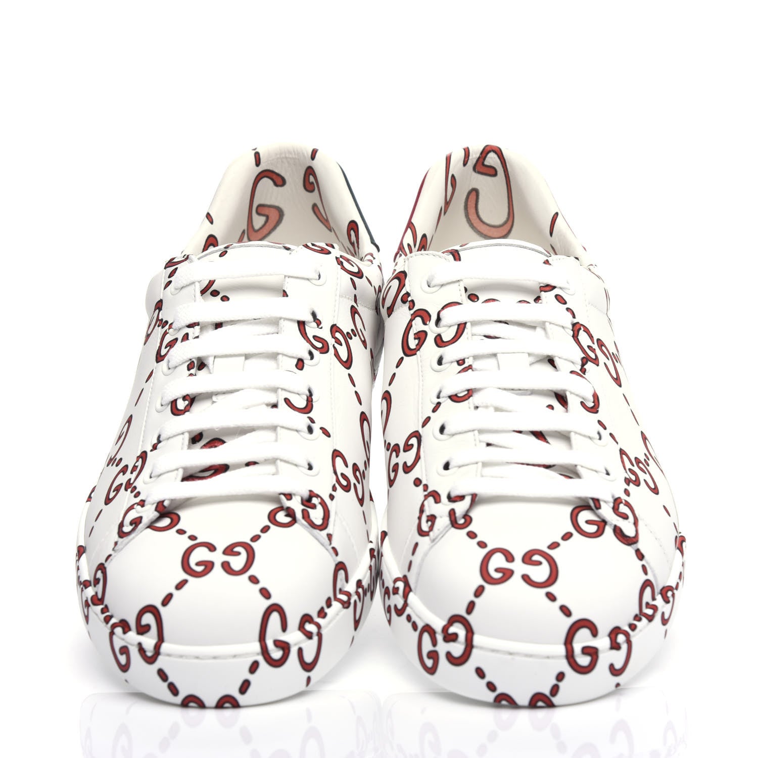 Gucci Calfskin GucciGhost Print Mens Ace Sneakers 10 White Hibiscus Red 5 of 10