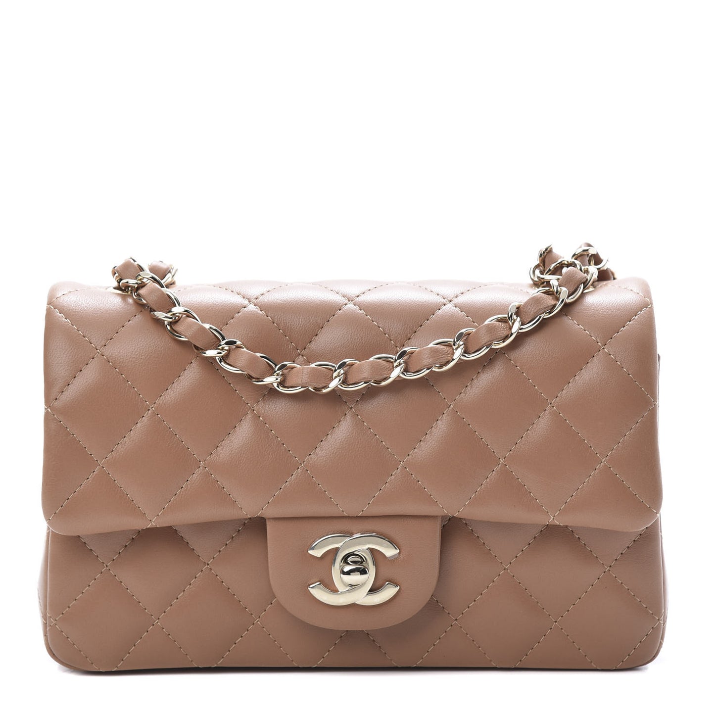 Lambskin Quilted Mini Rectangular Flap Brown