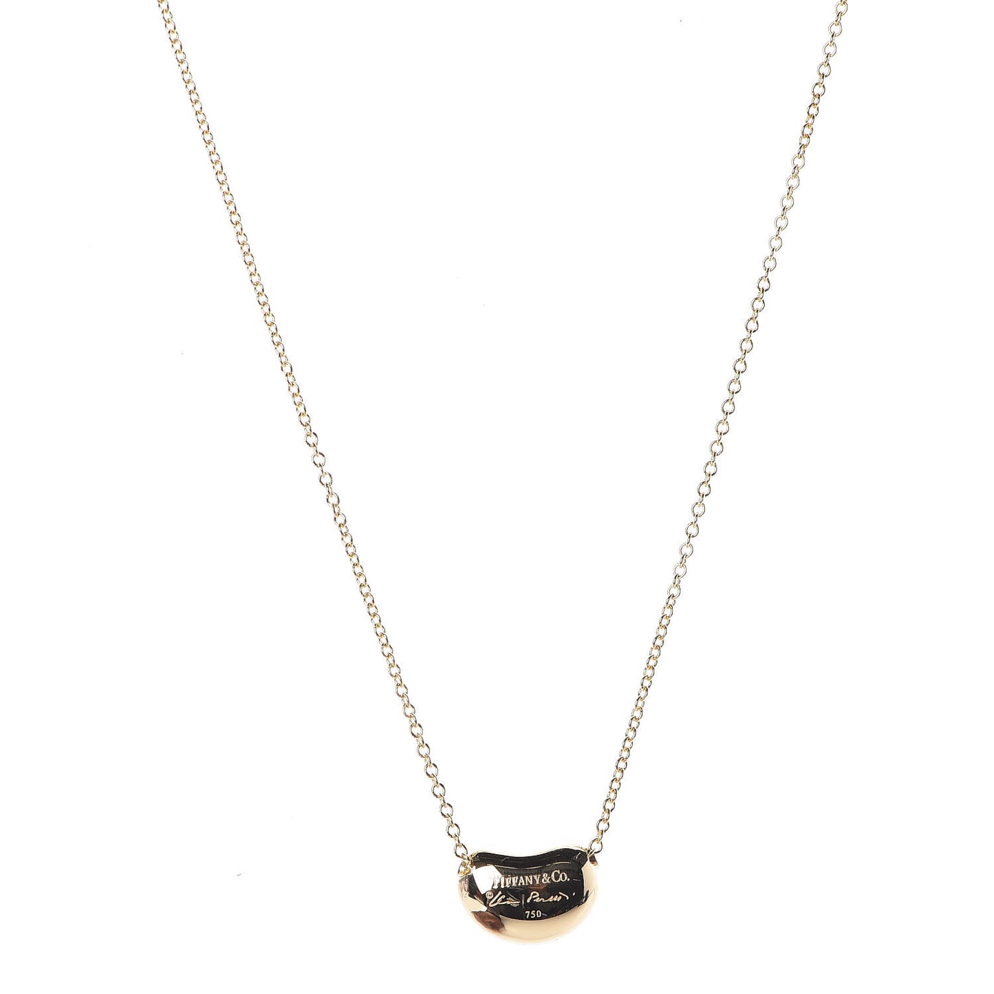18K Yellow Gold 11mm Elsa Peretti Bean Pendant Necklace