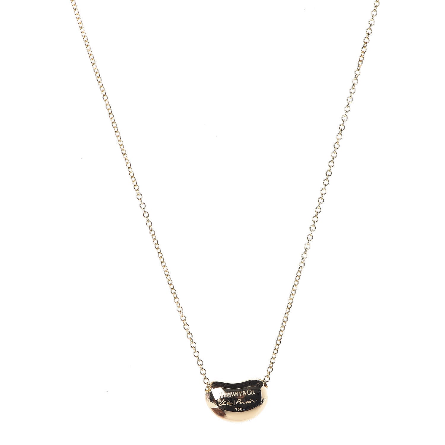 Tiffany 18K Yellow Gold 11mm Elsa Peretti Bean Pendant Necklace 1 of 8