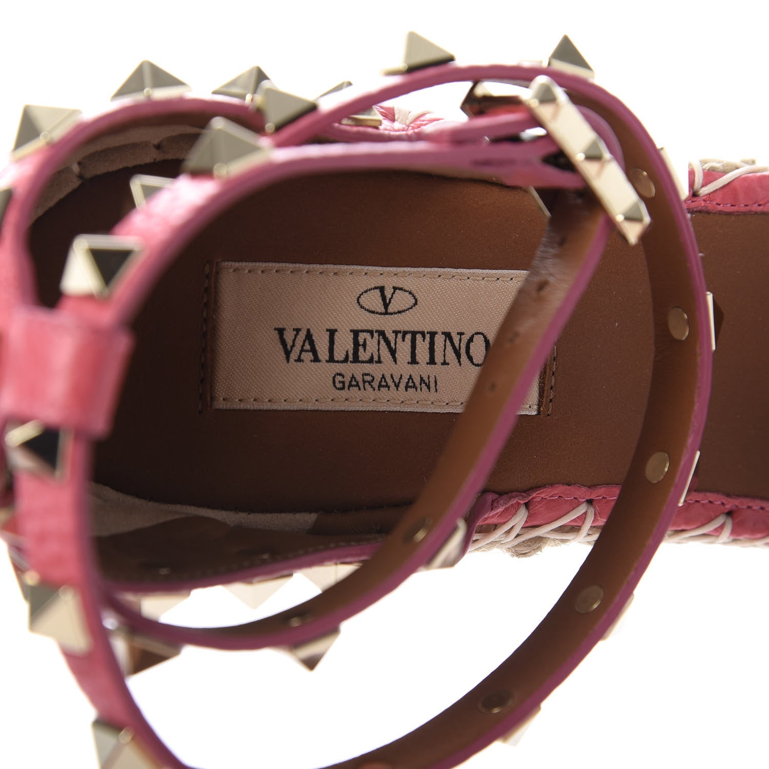 Valentino Garavani Grained Calfskin Rockstud Ankle Wrap Espadrille 15/85mm Wedges 39 Shadow Pink 7 of 10