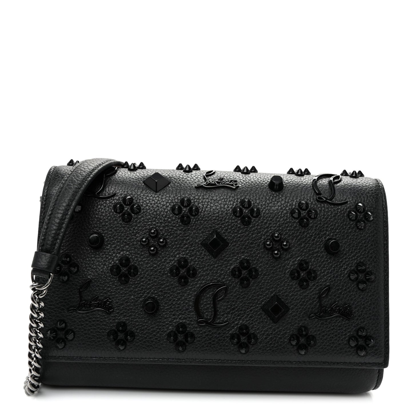 Calfskin Spikes Loubinthesky Paloma Clutch Black