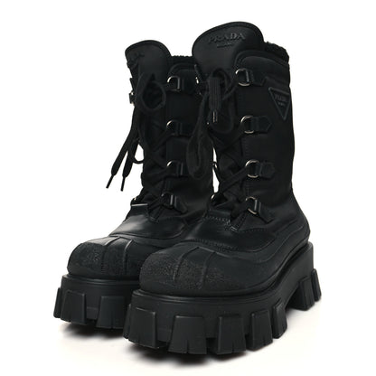 Prada Nylon Rubber Shearling Triangle Logo Monolith 55mm Snow Boots 36.5 Black 3 of 8