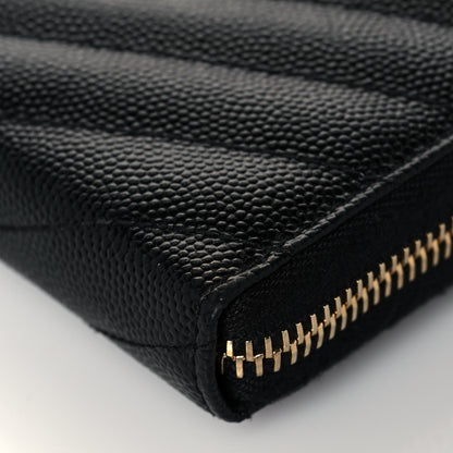 Saint Laurent Grain De Poudre Matelasse Chevron Monogram Zip Around Wallet Black 9 of 12