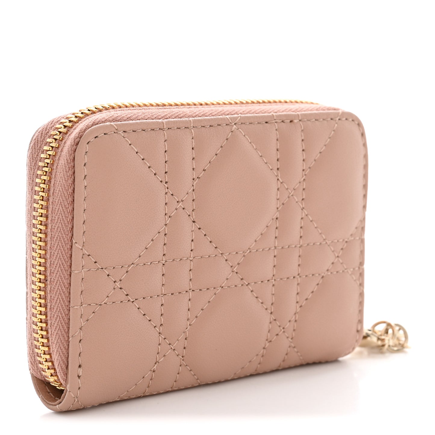 Lambskin Cannage Small Lady Dior Voyageur Coin Purse Rose Des Vents