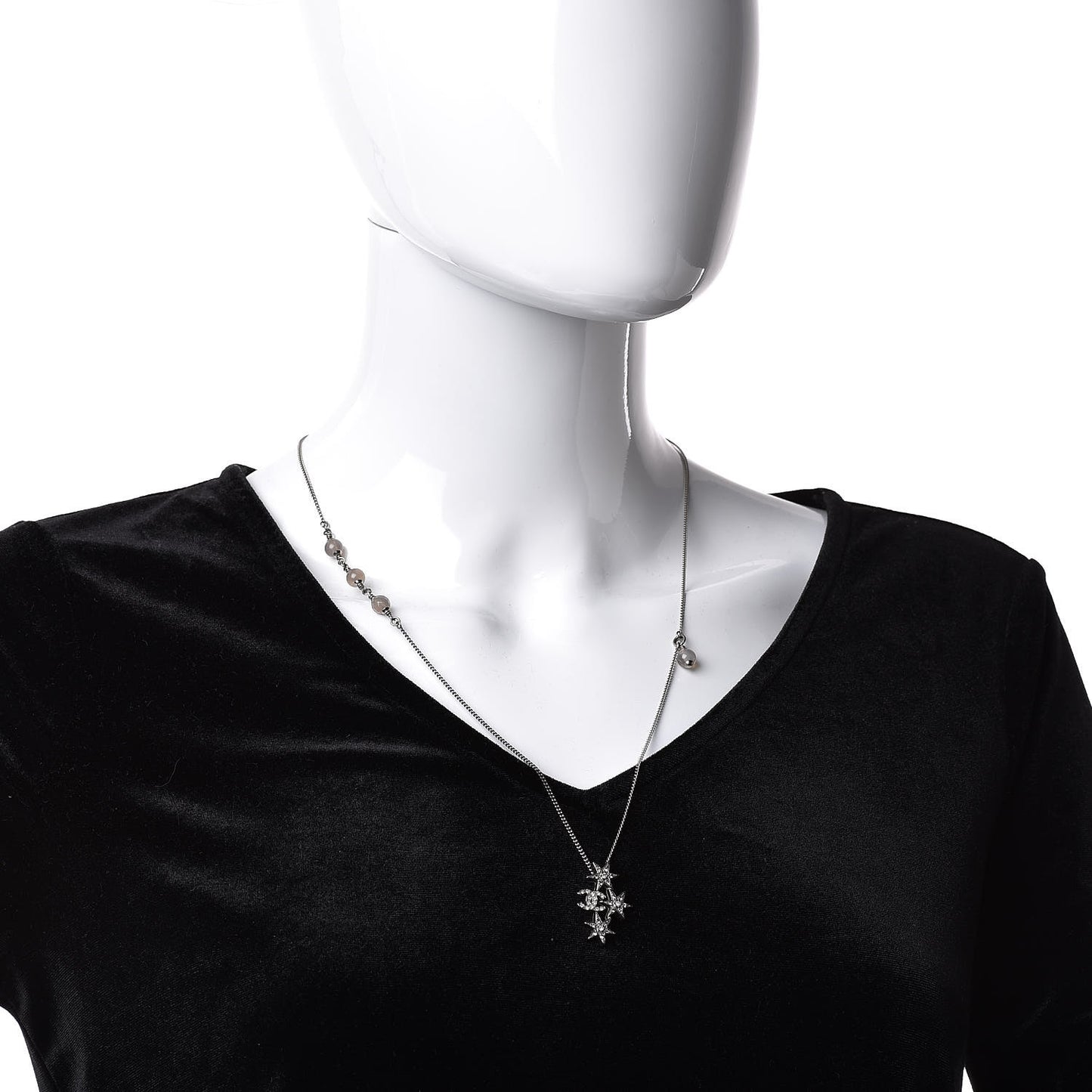Crystal Bead CC Star Necklace Silver