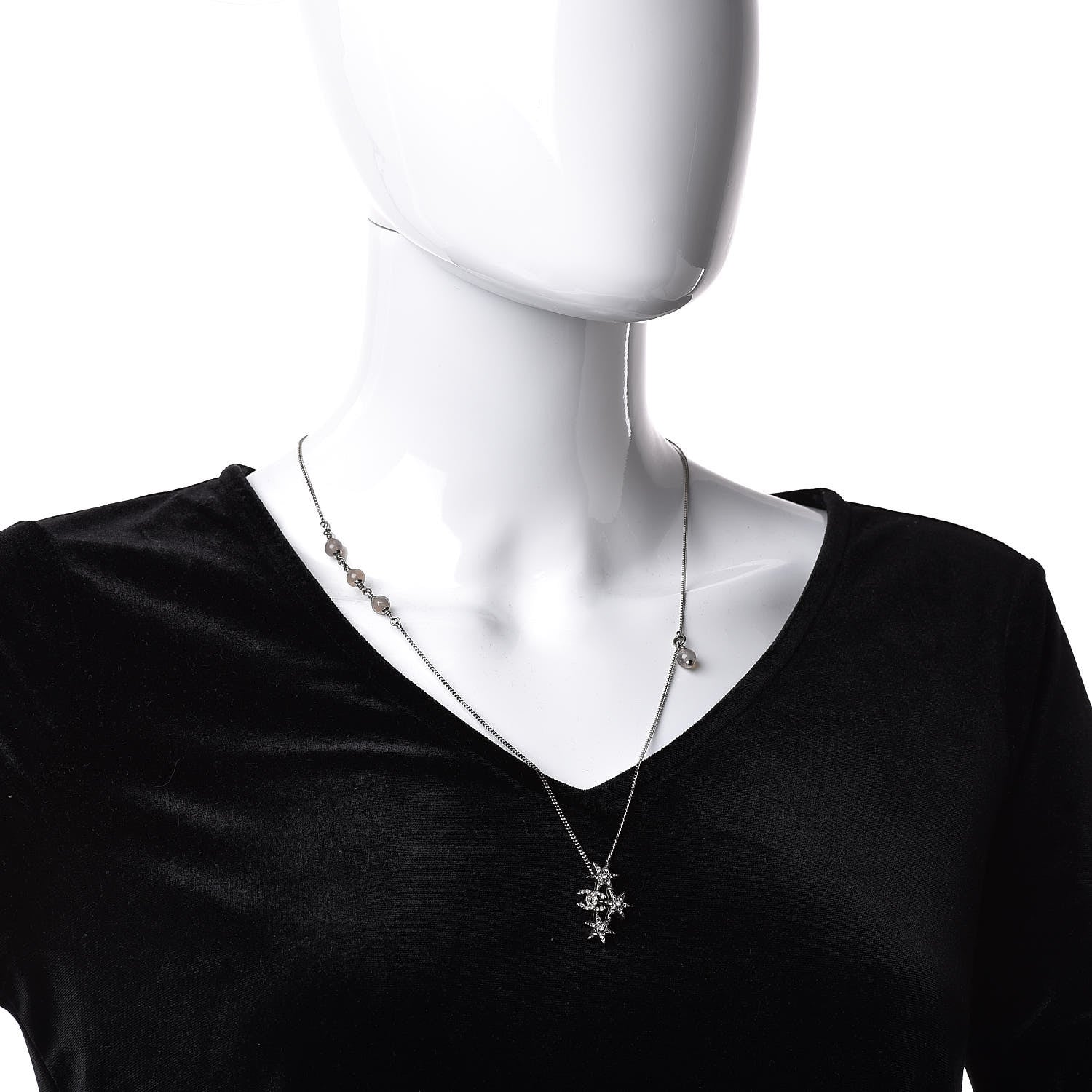 Chanel Crystal Bead CC Star Necklace Silver 2 of 5