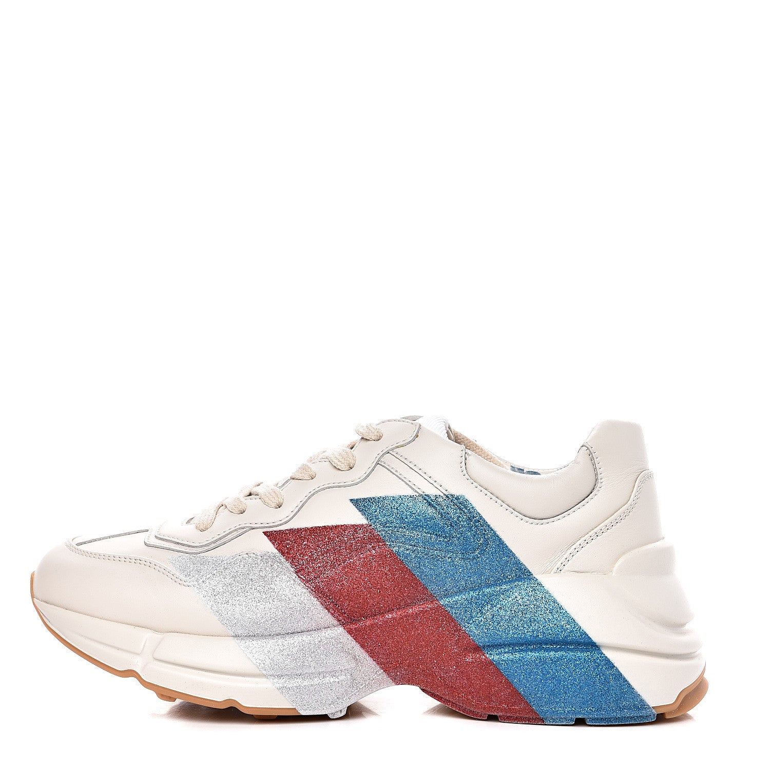 Gucci Calfskin Glitter Web Print Womens Rhyton Sneakers 36.5 Mystic White 1 of 9
