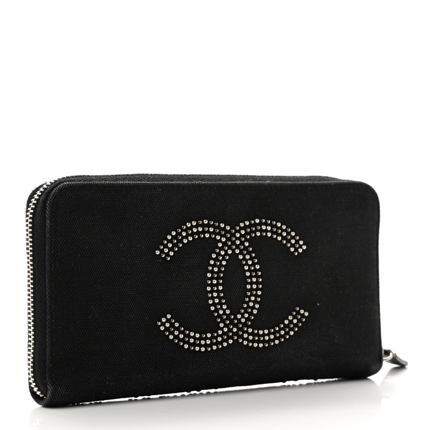 Canvas Studded CC Gusset Zip Around Wallet Black