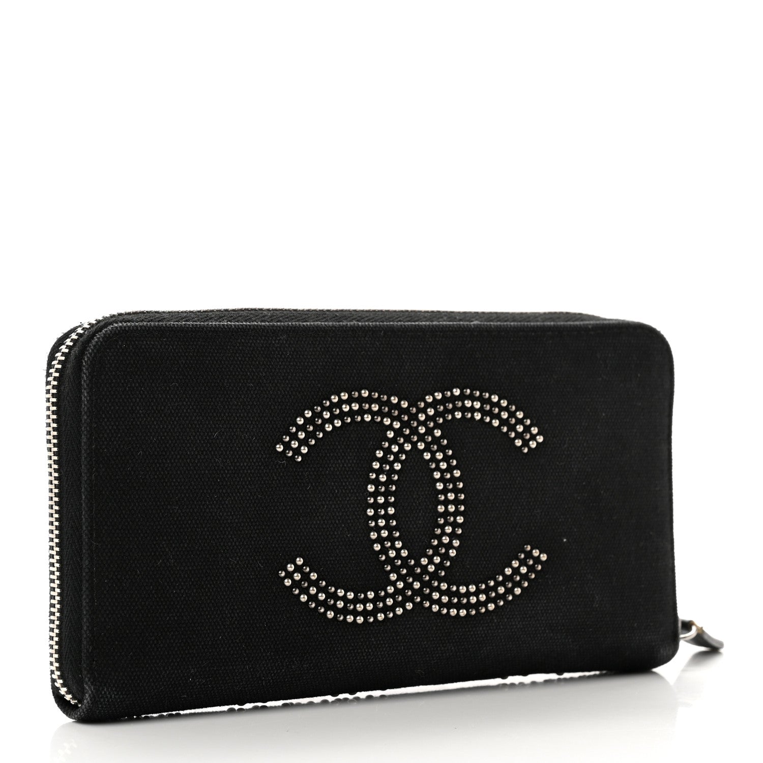 Chanel Canvas Studded CC Gusset Zip Around Wallet Black 3 of 12