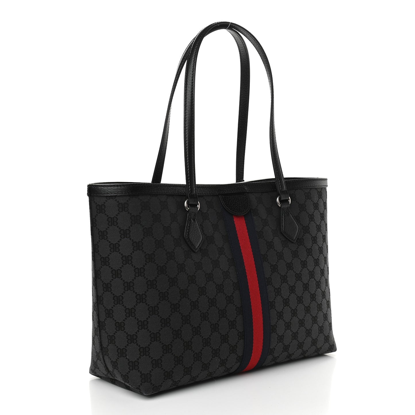 X BALENCIAGA BB Monogram Web Graffiti Medium Ophidia Shopping Tote Black