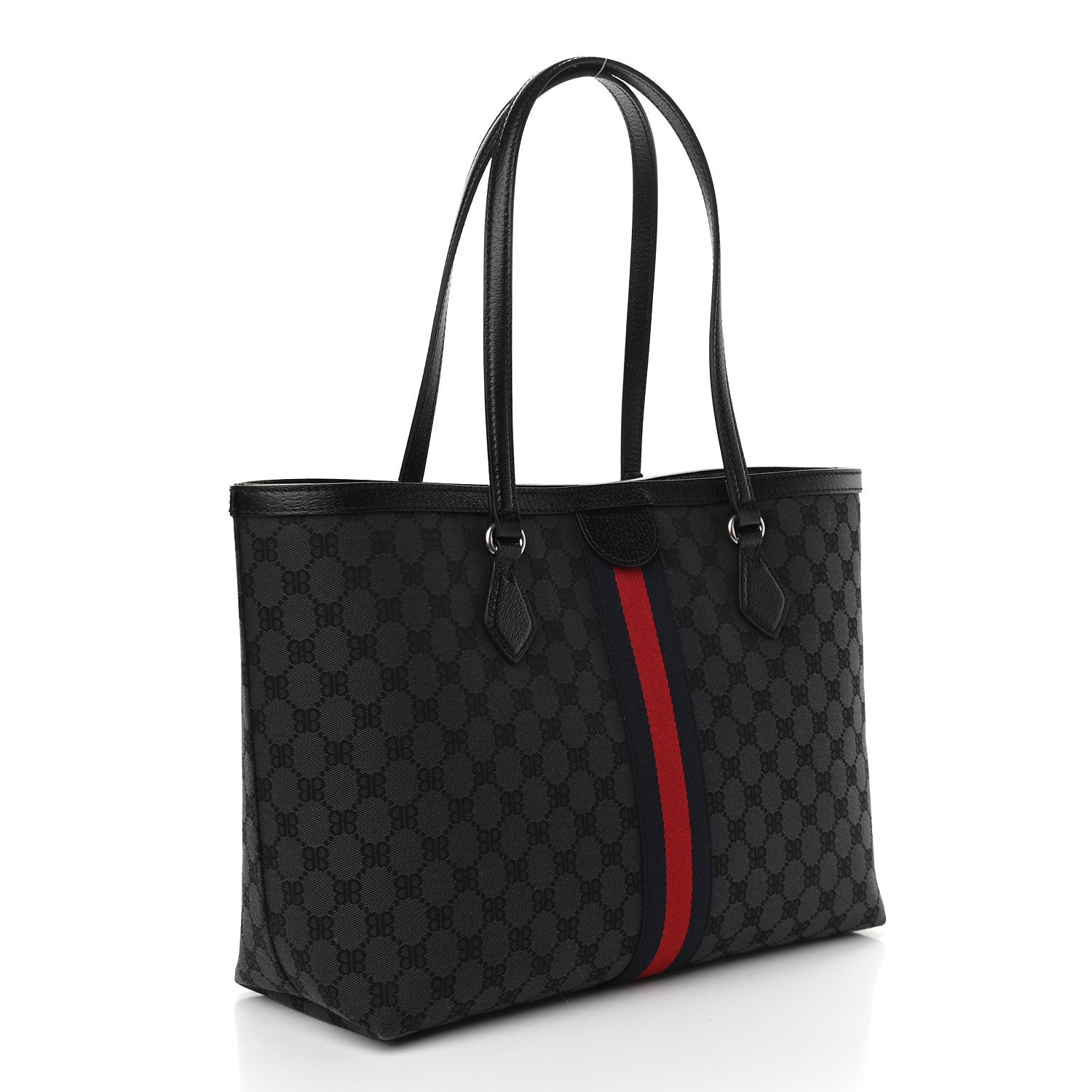 Gucci X BALENCIAGA BB Monogram Web Graffiti Medium Ophidia Shopping Tote Black 3 of 9