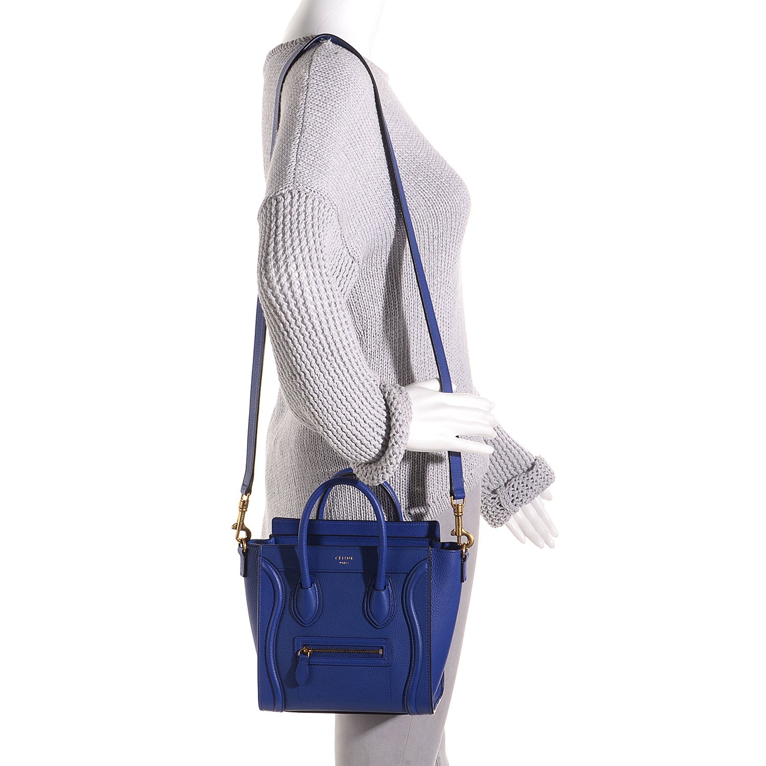Celine Drummed Calfskin Nano Luggage Indigo 2 of 7