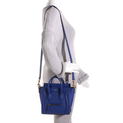 Celine Drummed Calfskin Nano Luggage Indigo 2 of 7