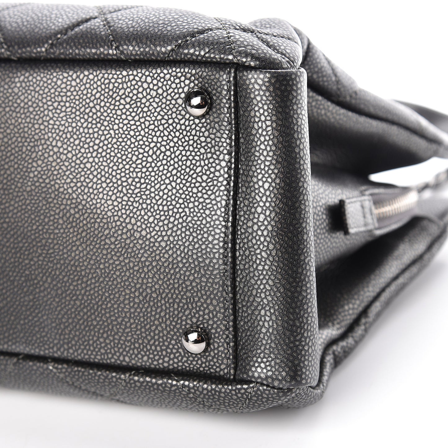 Metallic Caviar Quilted CC Tote Dark Silver
