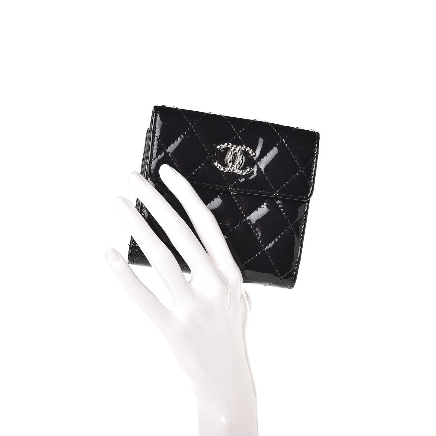 Patent Quilted Brilliant Compact Wallet Black