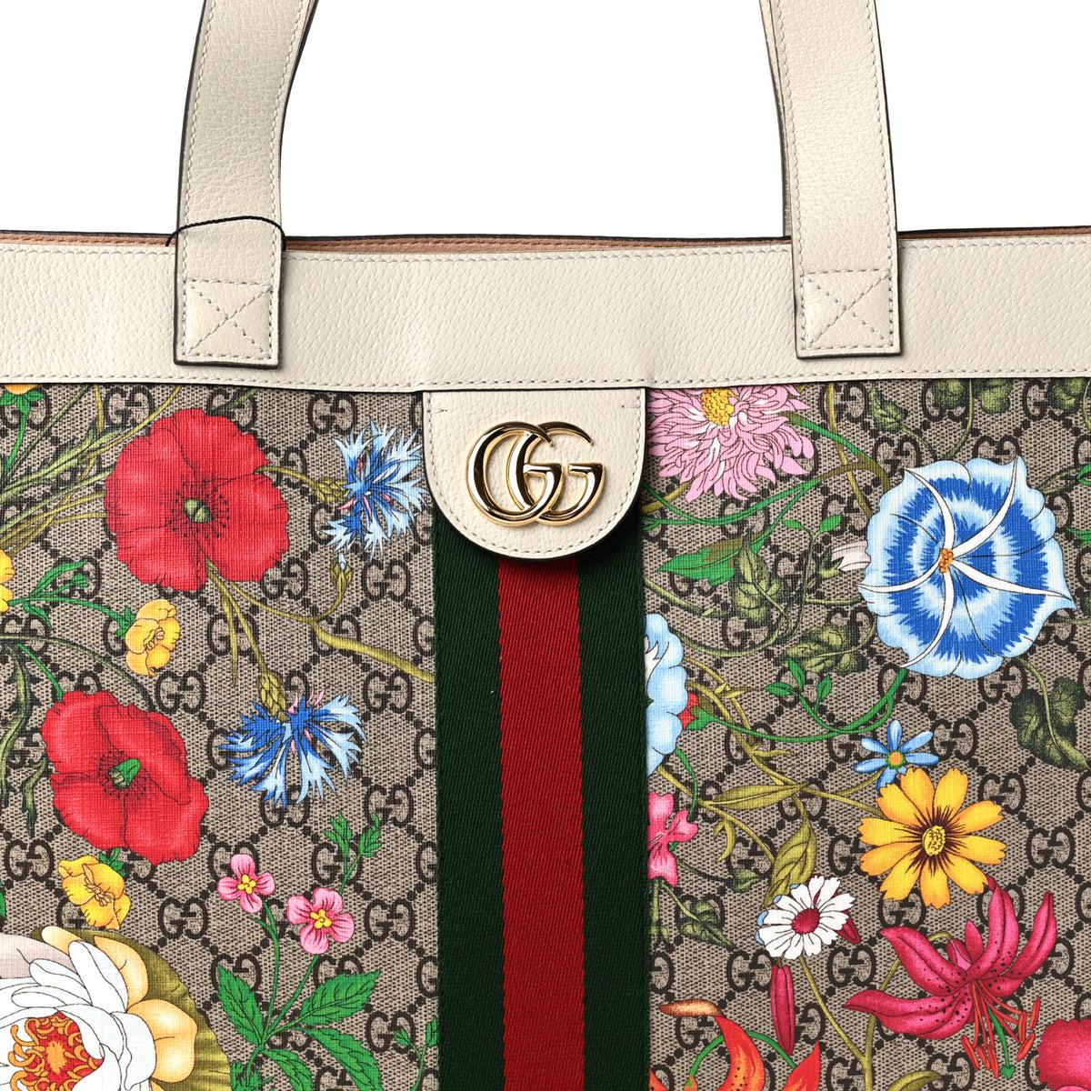 GG Supreme Monogram Flora Web Ophidia Vertical Shopping Tote White