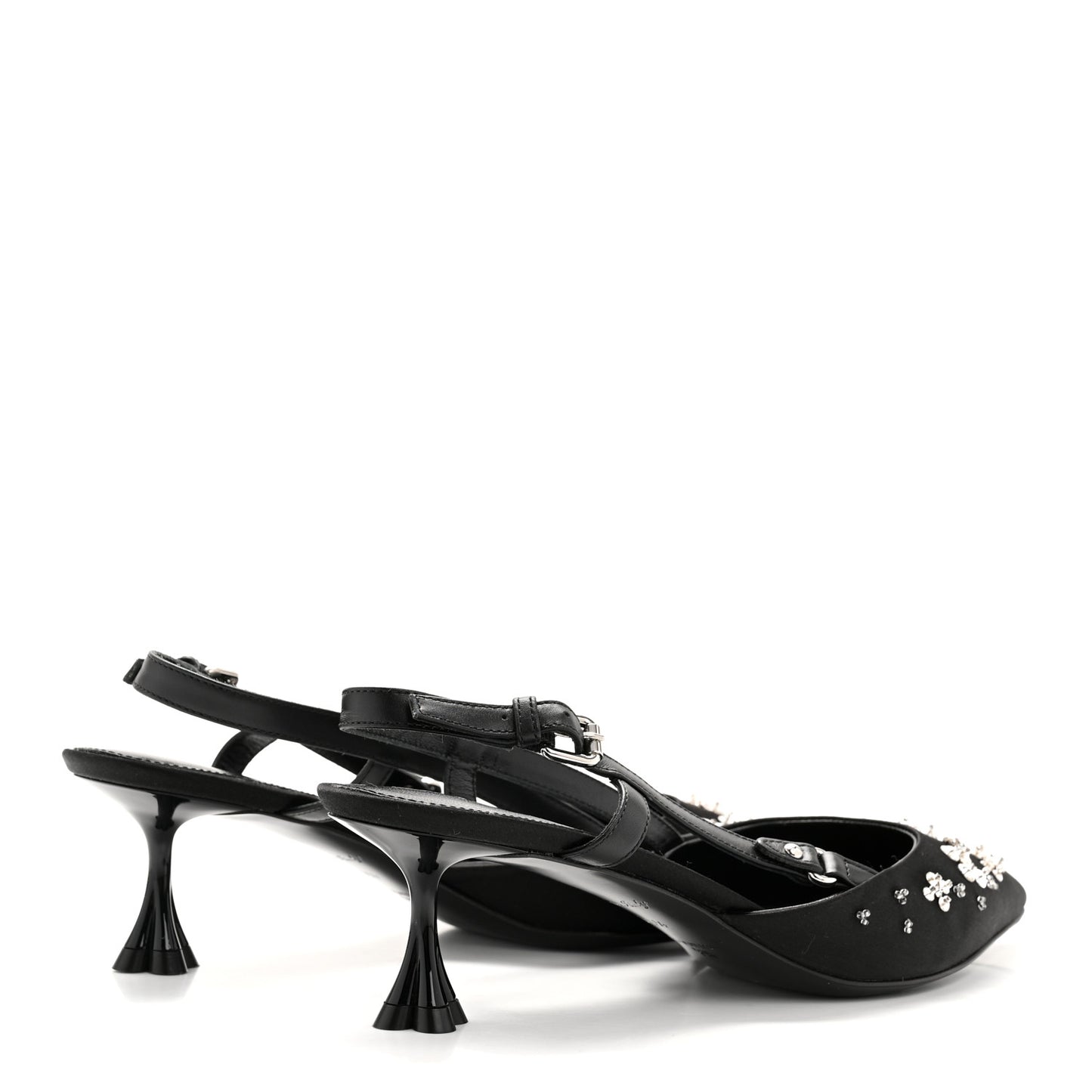 Satin Crystal Blossom Slingback Pump 36.5 Black