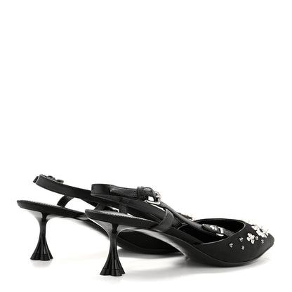Louis Vuitton Satin Crystal Blossom Slingback Pump 36.5 Black 5 of 10