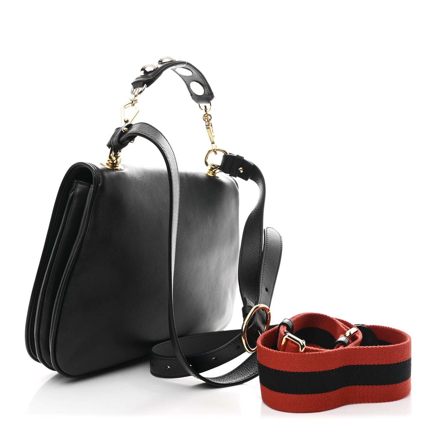 Roxy Calfskin Web Medium Studded Blondie Shoulder Flap Bag Black