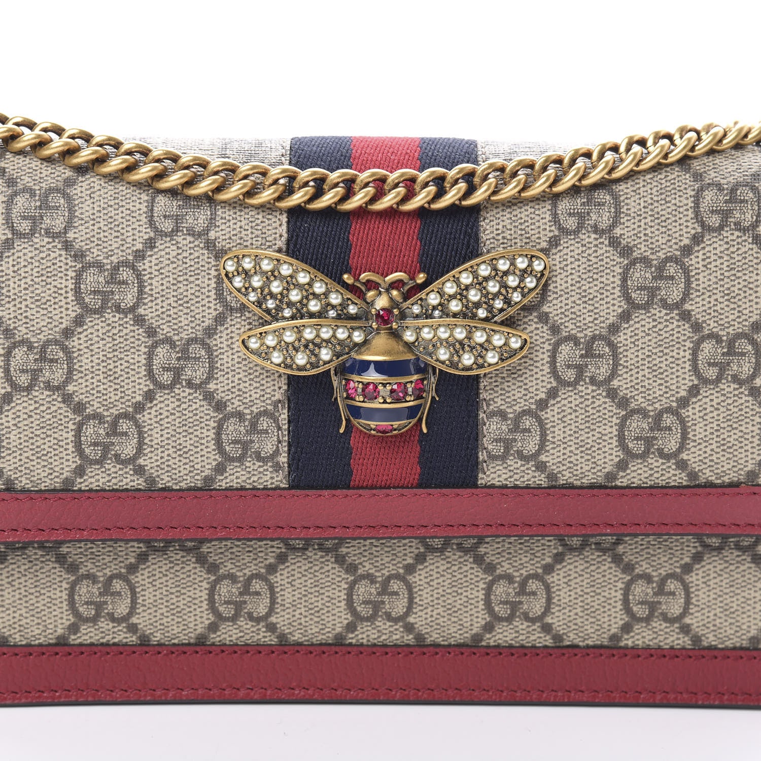 Gucci GG Supreme Monogram Web Queen Margaret Chain Wallet Red 7 of 10