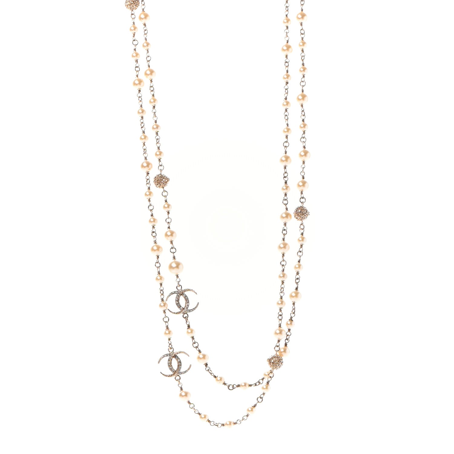 Chanel Pearl Crystal CC Long Necklace Gold 1 of 4