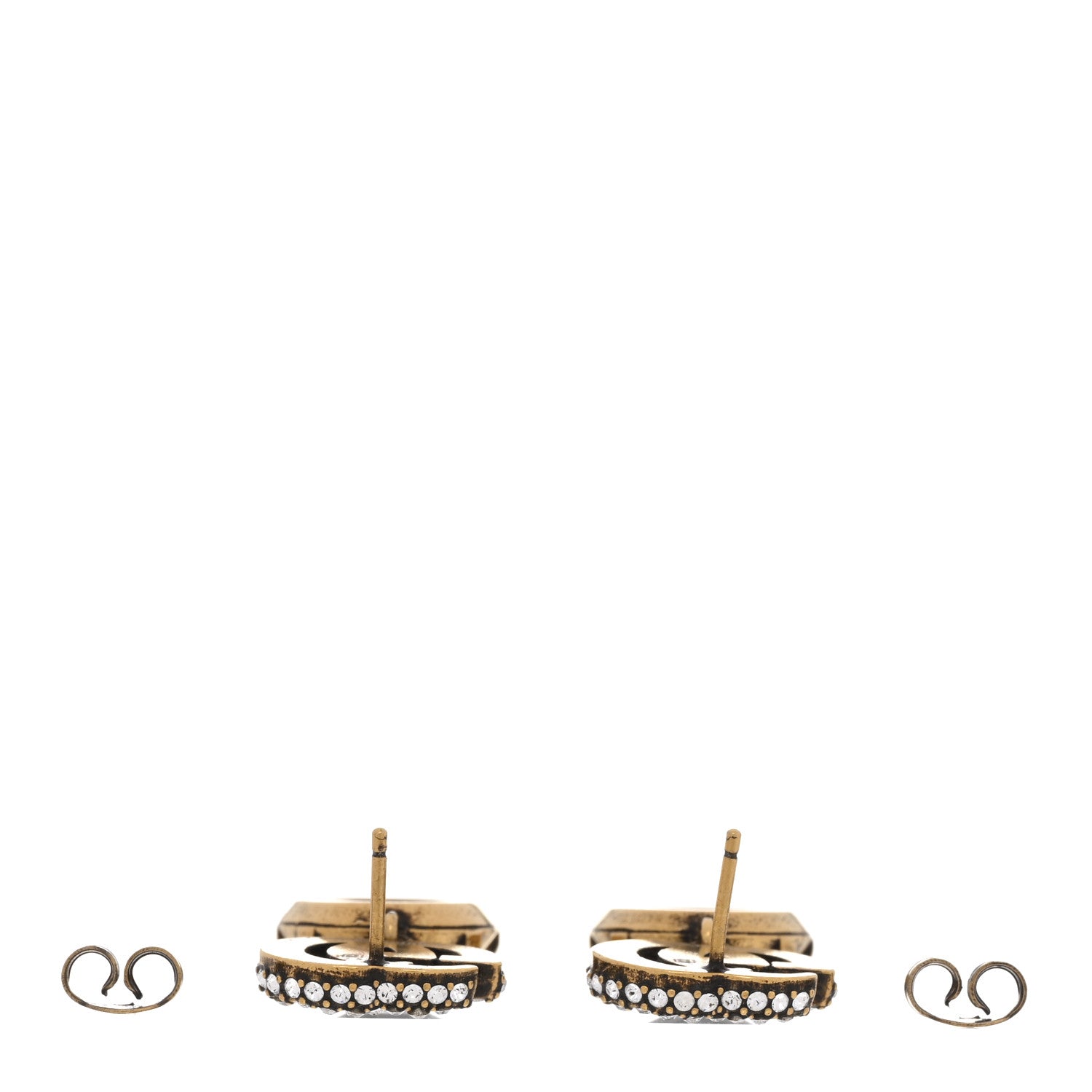 Gucci Metal Crystal Double G Drop Earrings Black Gold 3 of 6