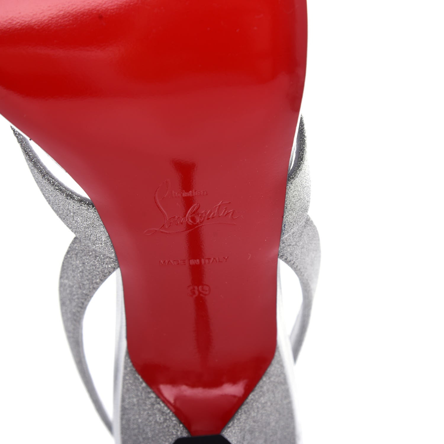 Christian Louboutin Glitter Calfskin Taralita 85 Thong Sandals 39 Silver 9 of 10