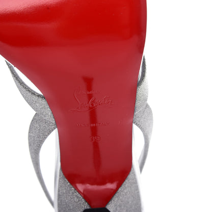 Christian Louboutin Glitter Calfskin Taralita 85 Thong Sandals 39 Silver 9 of 10