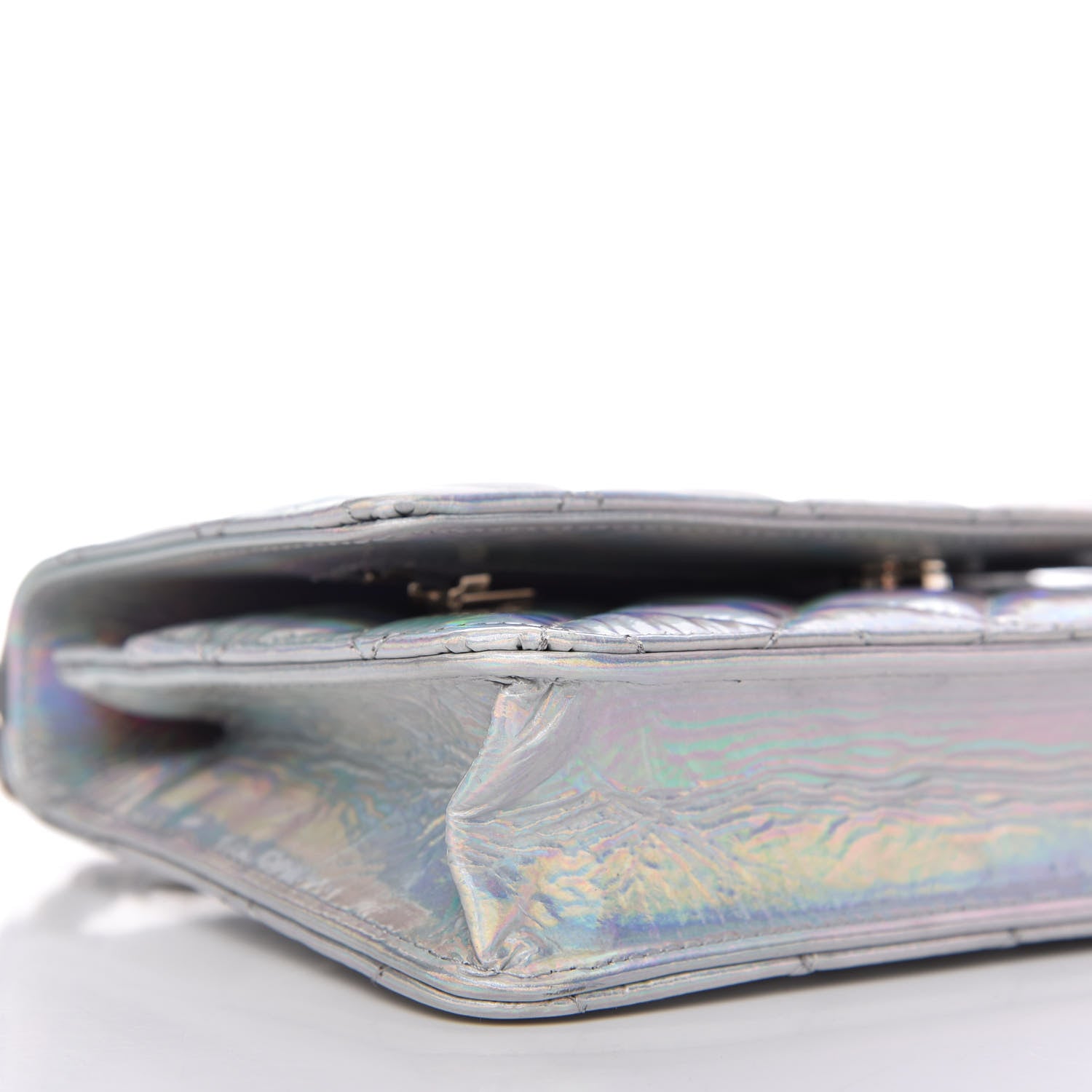 Chanel Iridescent Goatskin Quilted Wallet On Chain WOC Silver 6 of 11
