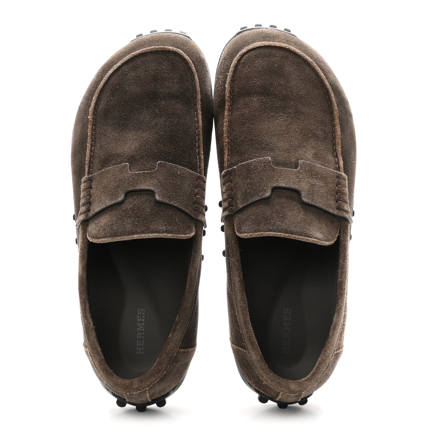 Hermes Suede Calfskin Mens Lazy Loafers 42 Ecorce 2 of 11