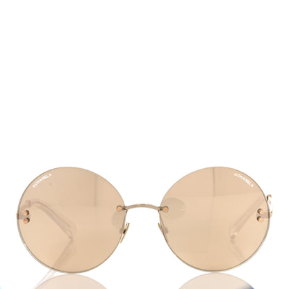 Chanel Gold Plated Acetate Mirror Round Signature Sunglasses 71308 Gold 2 of 8