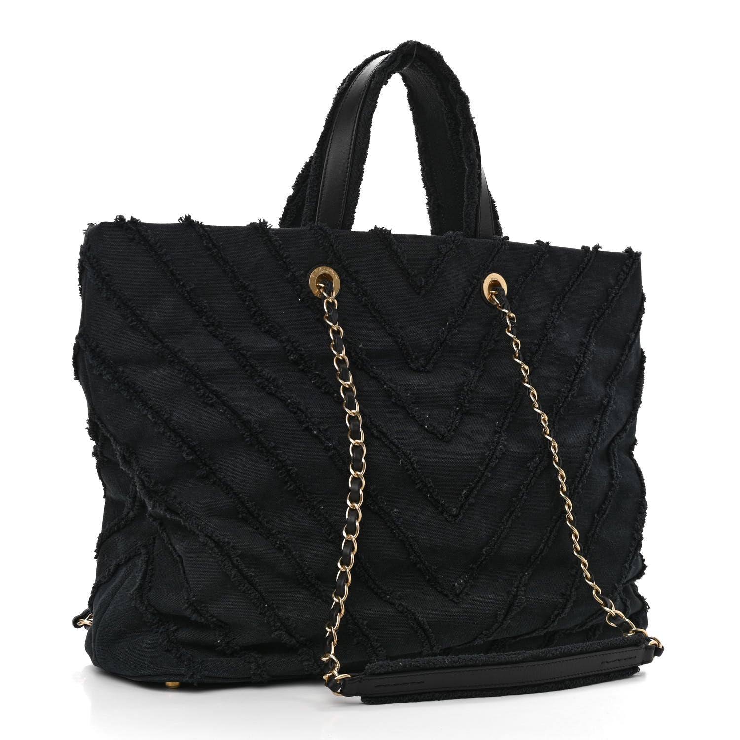 Chanel Canvas Chevron Cuba Patchwork Shopper Tote Black 3 of 10