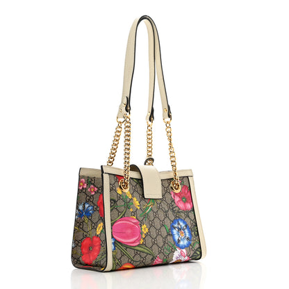 Gucci GG Supreme Monogram Flora Textured Calfskin Small Padlock Tote Beige Ebony Multicolor Mystic White 3 of 11