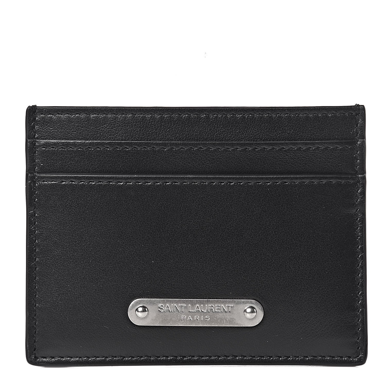 Saint Laurent Calfskin Plate Card Case Black 1 of 8