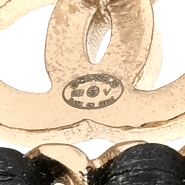 Chanel Crystal Lambskin Chain Sergeant Chanel Stud Earrings Black Gold 4 of 5