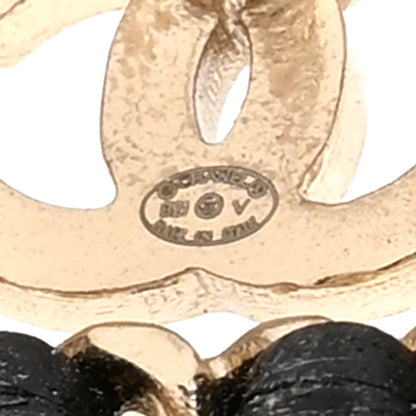 Chanel Crystal Lambskin Chain Sergeant Chanel Stud Earrings Black Gold 4 of 5